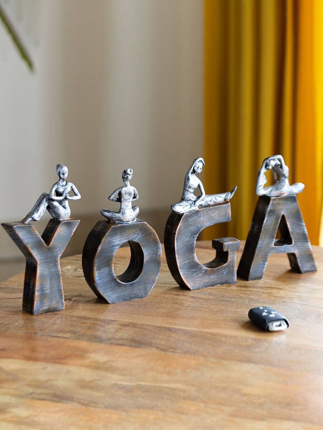 ExclusiveLane Yoga Ladies Silver Polyresin Matte Living Room Hand-Crafted Set of 4 Medium Showpieces - 8.1 Inches