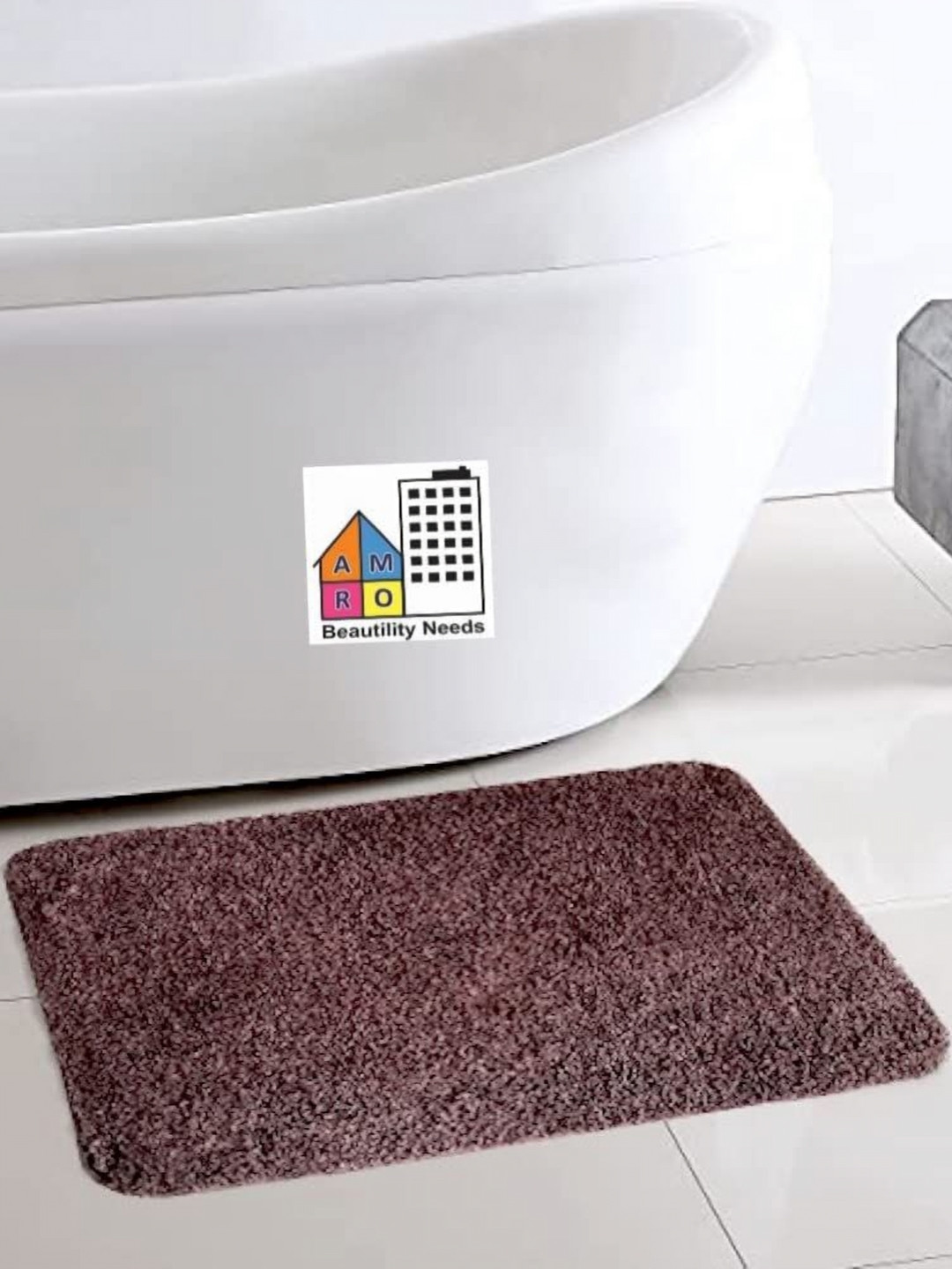 AMRO BEAUTILITY NEEDS Brown Textured 1000 GSM Microfiber Anti Skid Bath Mat