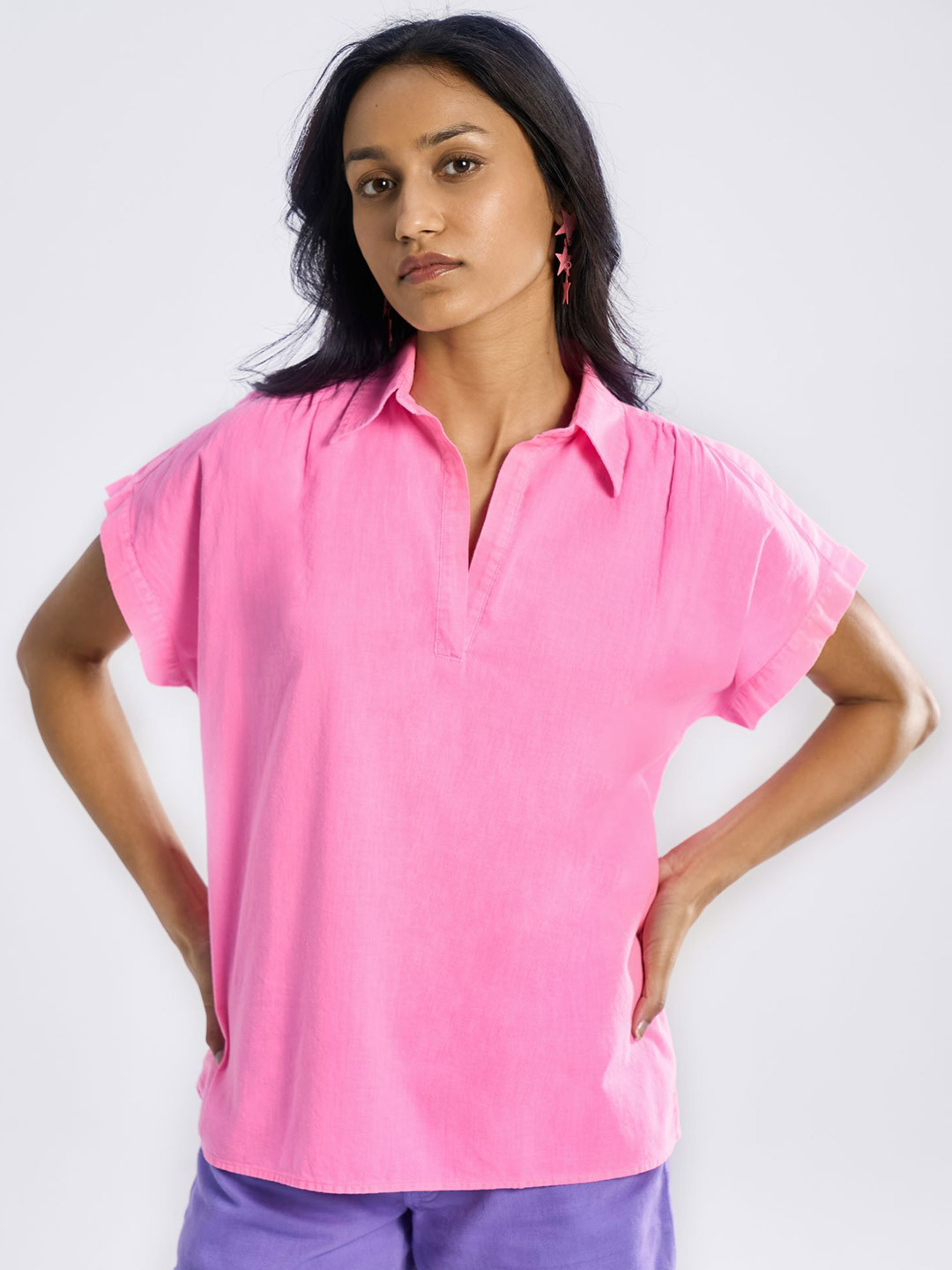 Terra Luna Kimono Sleeve Cotton Shirt Style Top