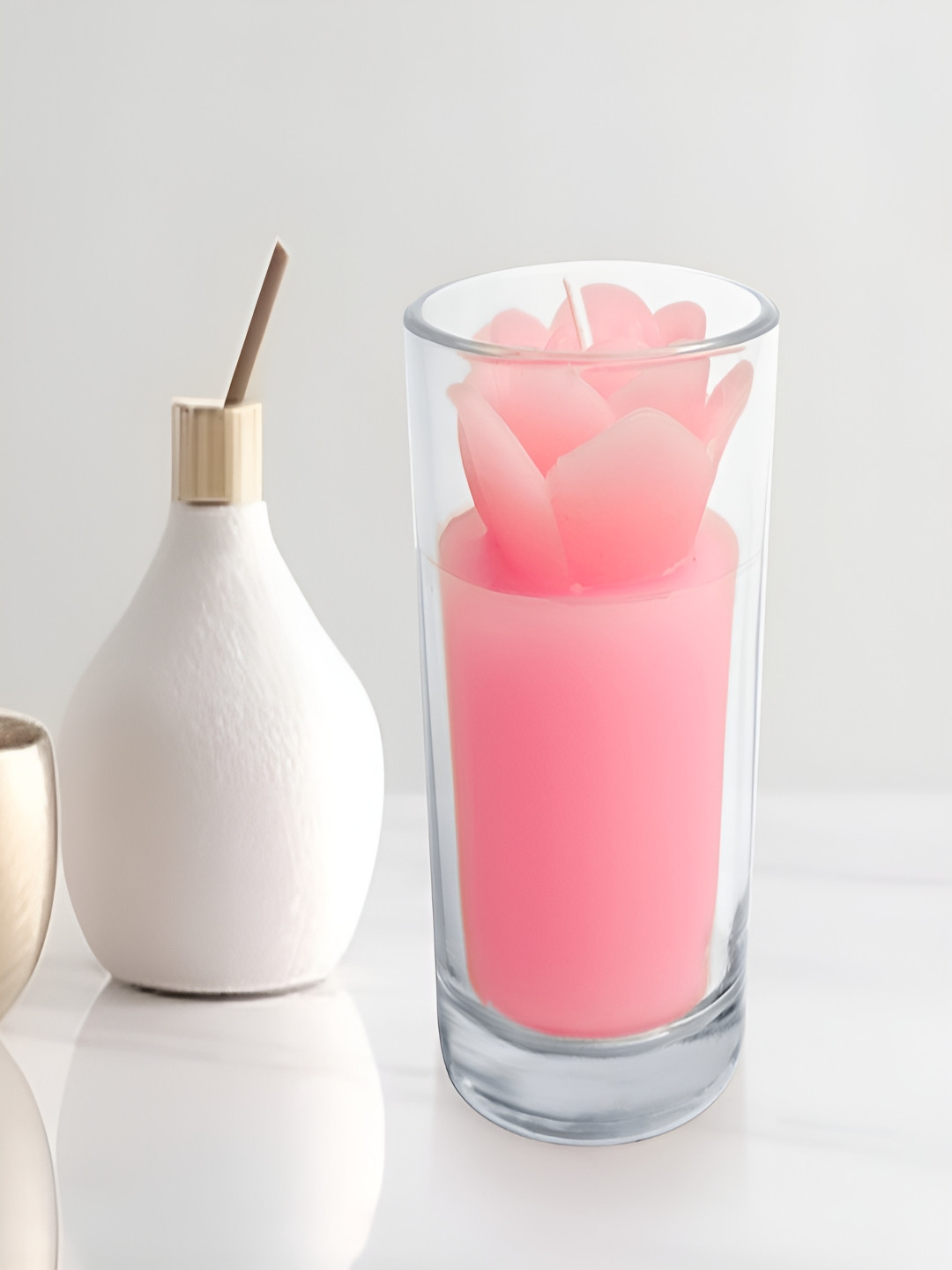 PROKART Shot Glass Rose Topped Scented 1 Wick Scented Solid Flower Regular Jar Candles