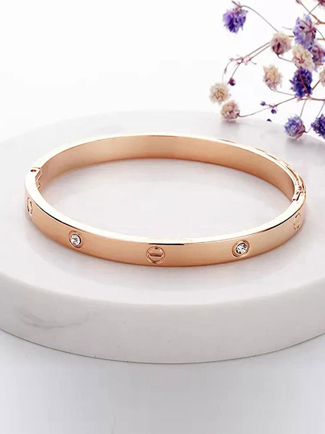 TANLOOMS Unisex Rose Gold-Plated Artificial Stone Studded Cuff Bracelet