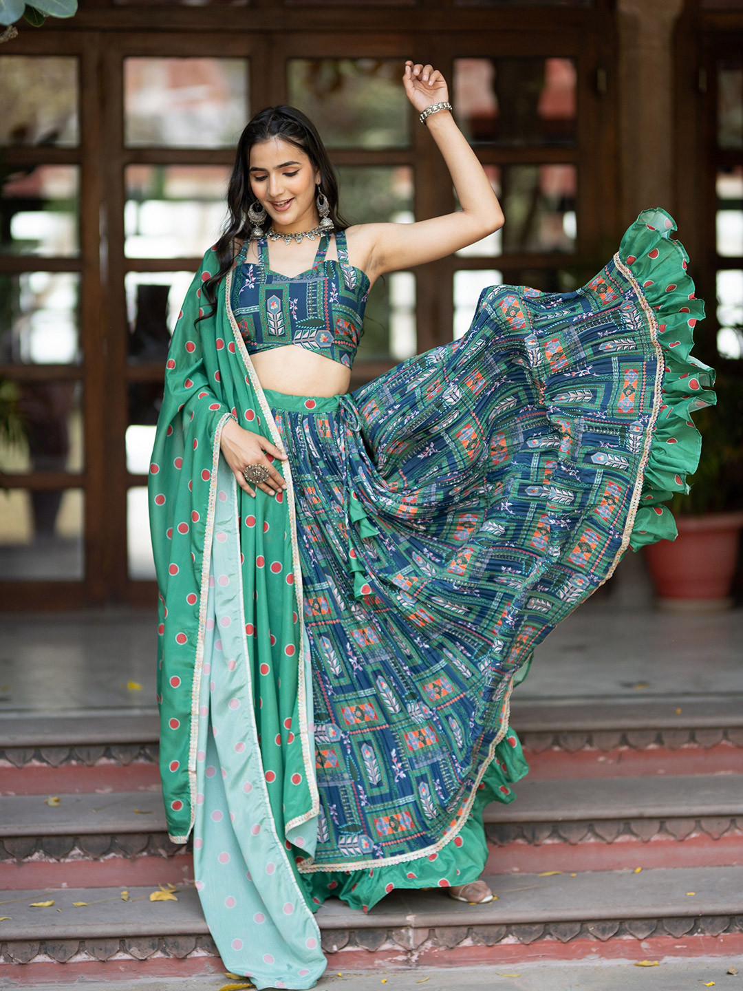 TASRIKA Printed Semi-Stitched Lehenga & Unstitched Blouse With Dupatta