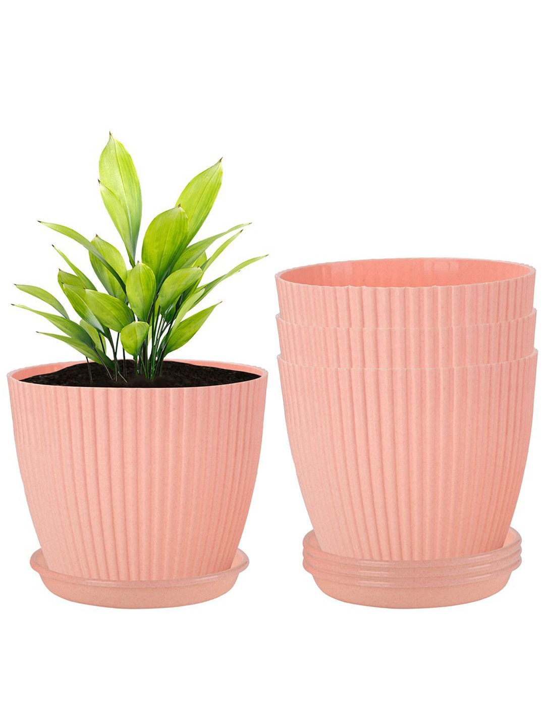 Kuber Industries Peach Colored 4 Pieces Textured Durable Flower Pot Planters
