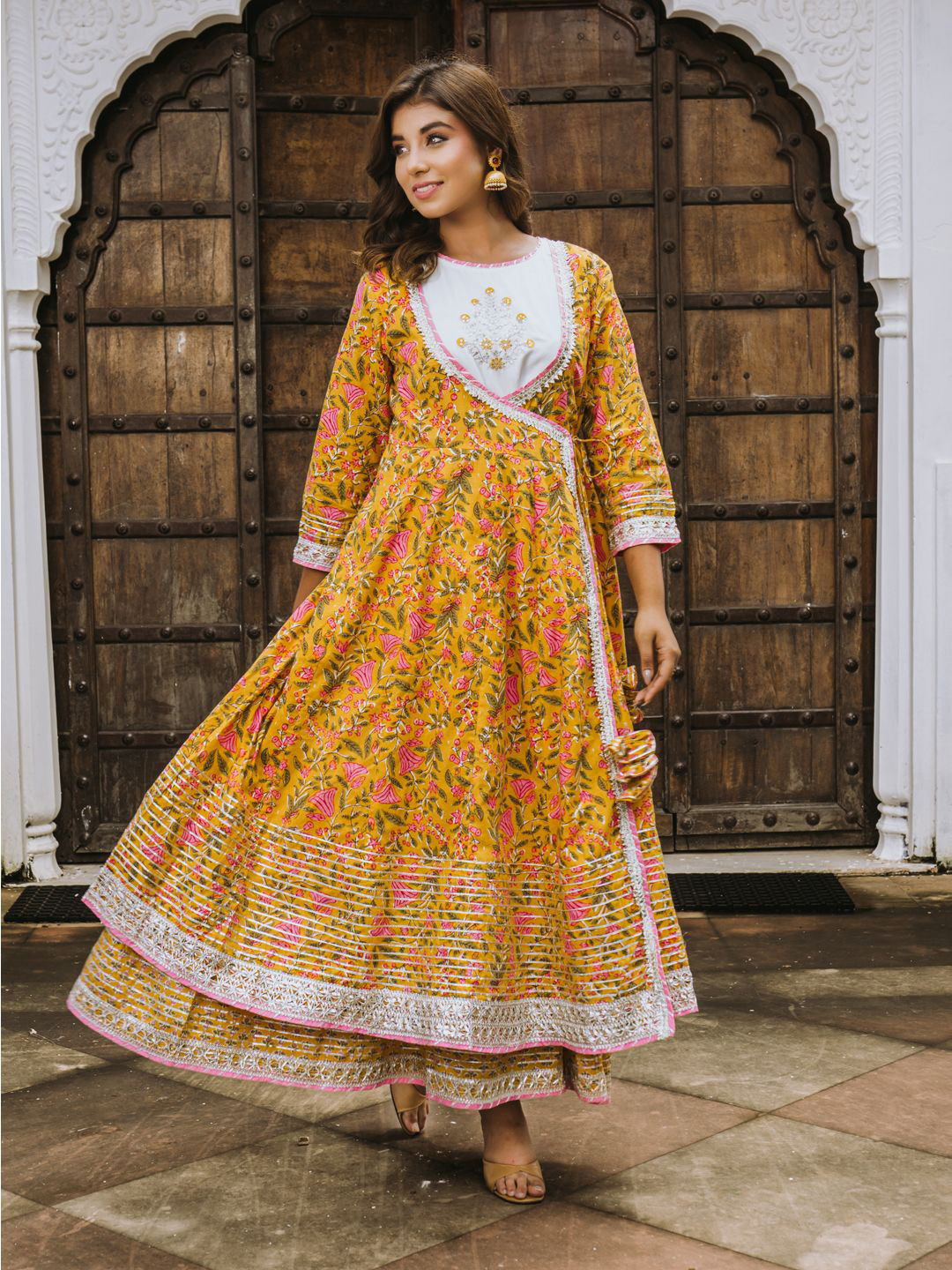 POPPIES LANE Sunshine Yellow Angrakha Long Dress
