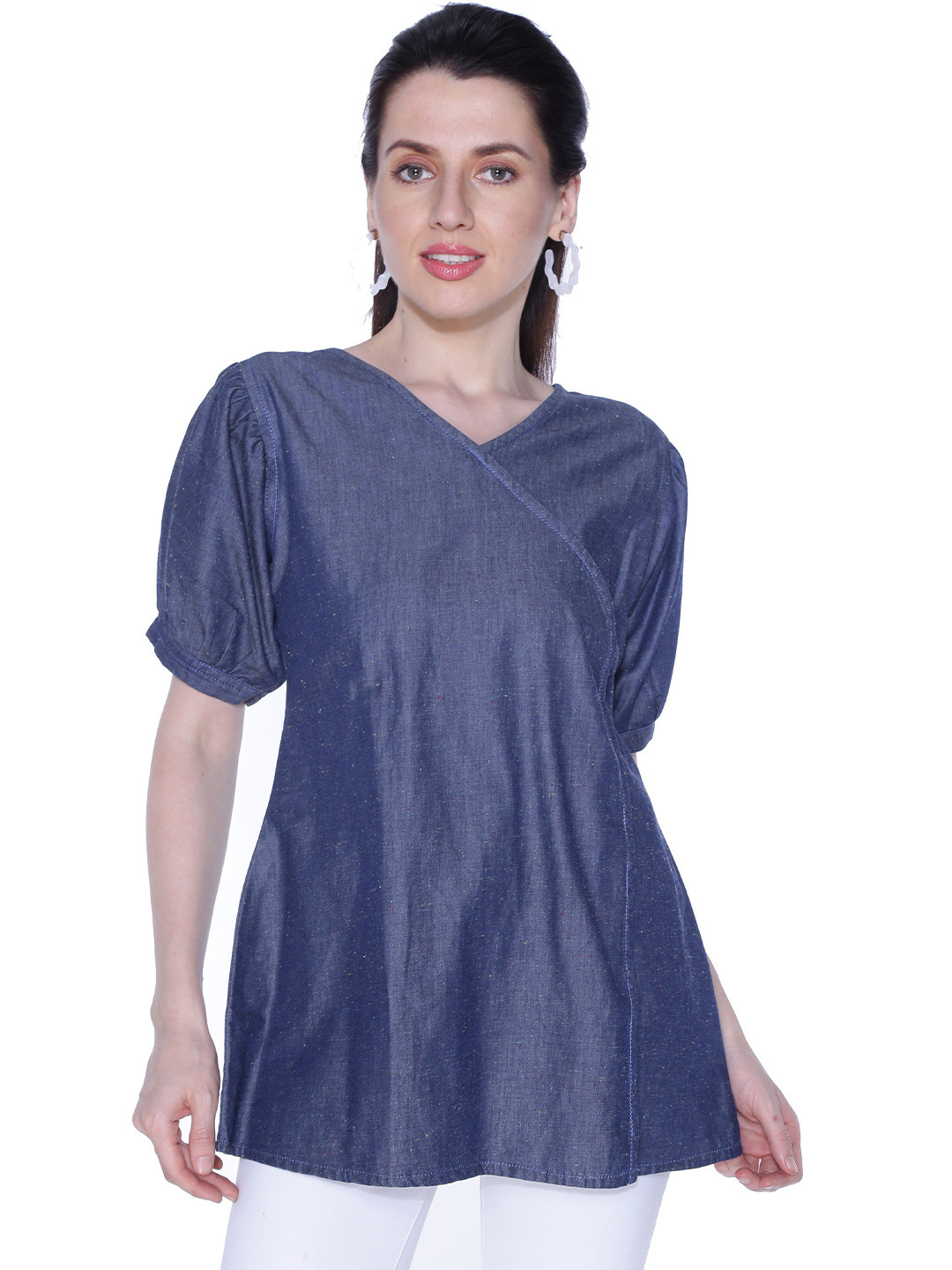 CEFALU Puff Sleeve Denim Top