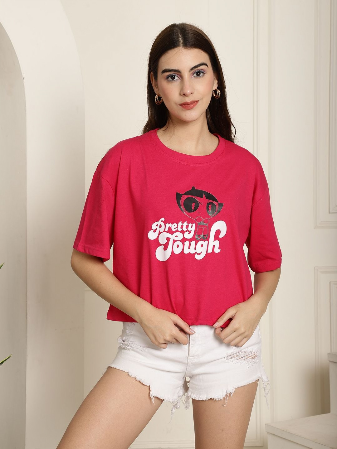 Dreambe Women Supergirl Graphic Printed Round Neck Cotton Boxy T-shirt