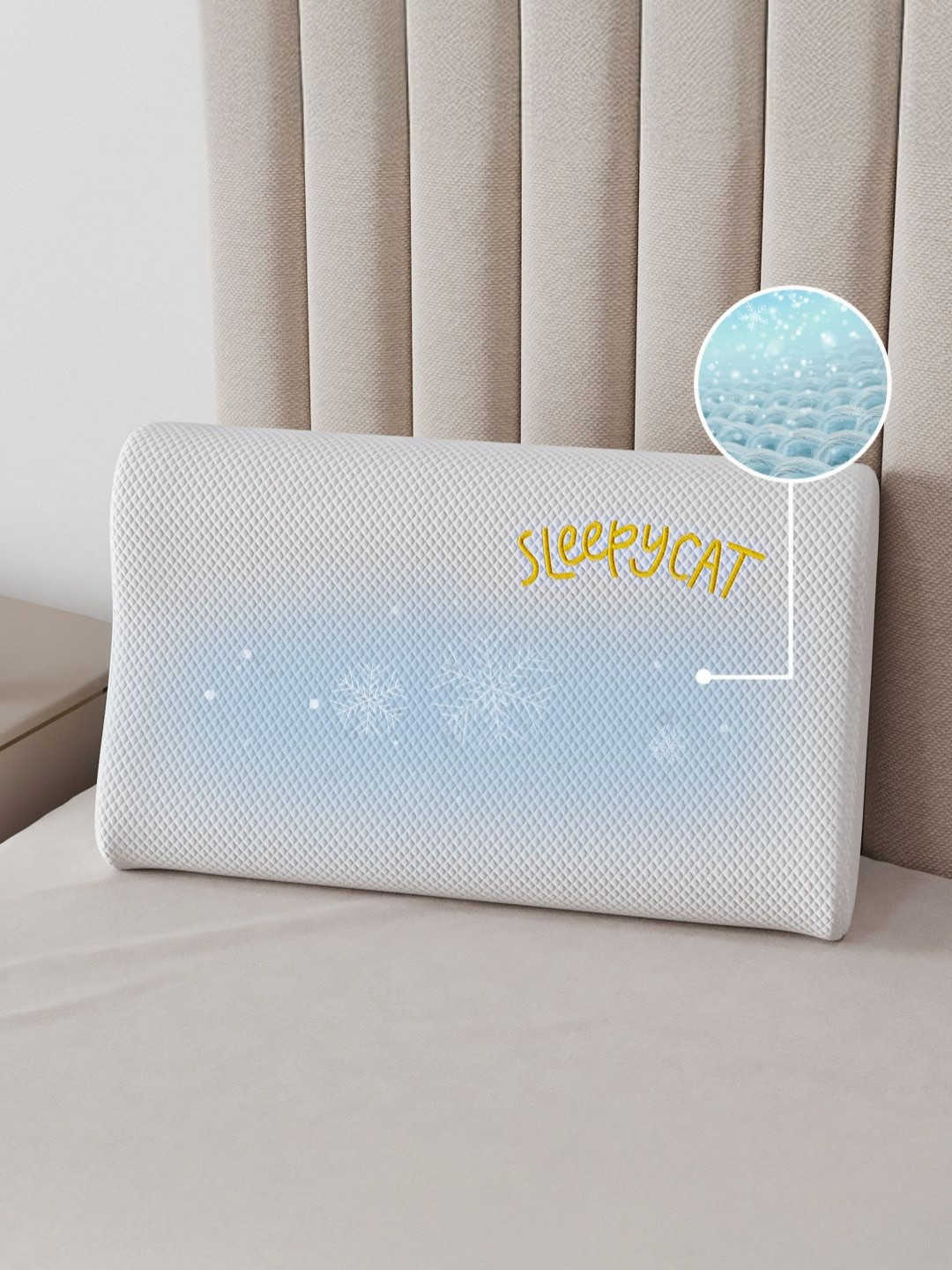 SleepyCat White Typography Cotton Adjustable Medium Memory Foam Therapedic Pillow-63.5 x 40.6 x 10.2 cm