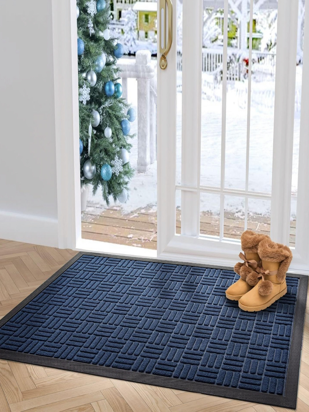 AMRO BEAUTILITY NEEDS Blue Textured GSM 650 Anti-Skid Waterproof Doormats