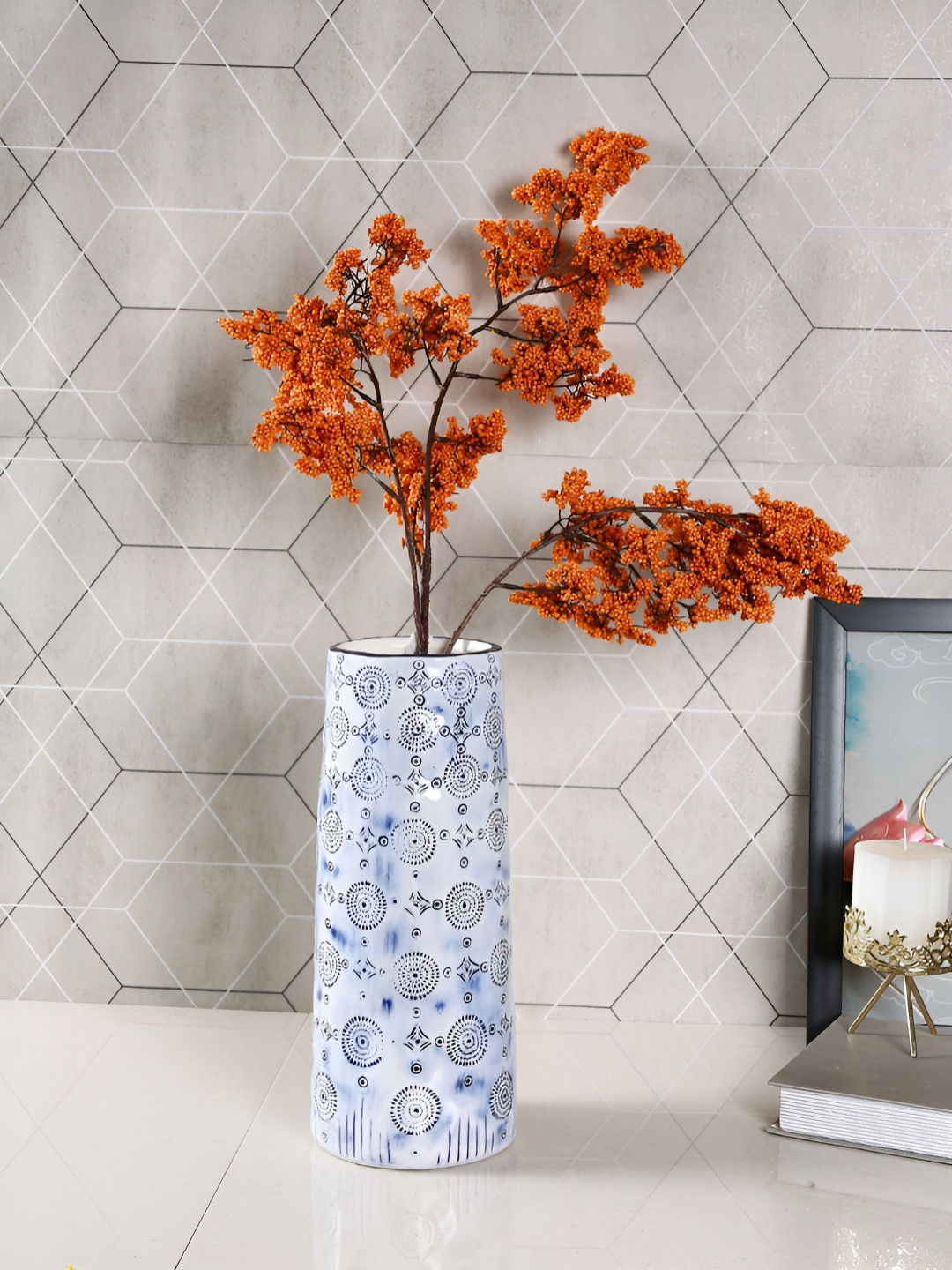 Myntra Elegant Homes Orange 2 Pieces Carnation Blooming Artificial Flower Branches