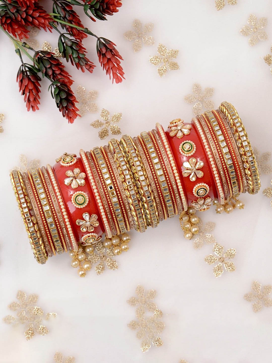 Wedding Chuda by Hitesh Bangles Set Of 30 Stone & Beaded Studded Bangles