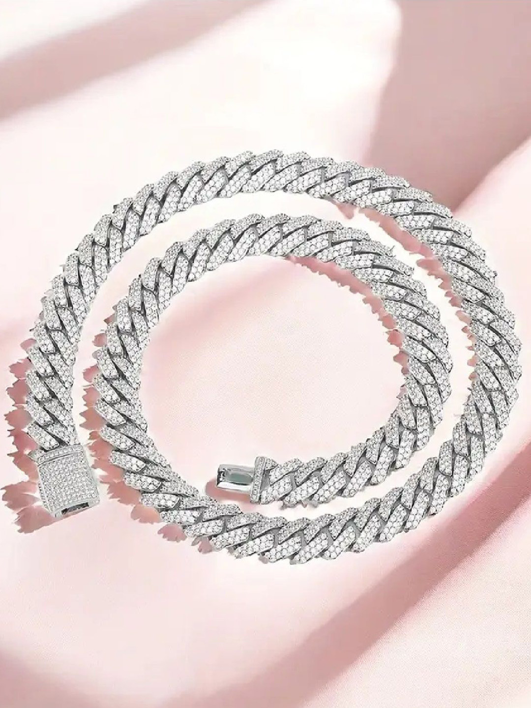 RUHI COLLECTION Unisex Silver-Plated Stainless Steel Cubic Zirconia Studded Mc Stan Chain