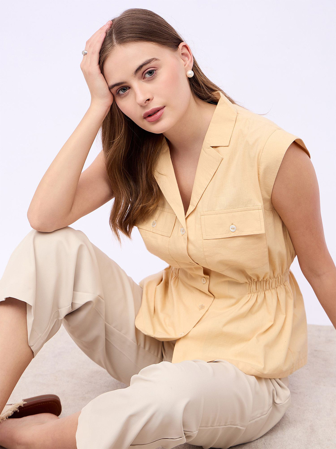 Styli Regular Fit Smocking Detail Extended Sleeves Structure Shirt