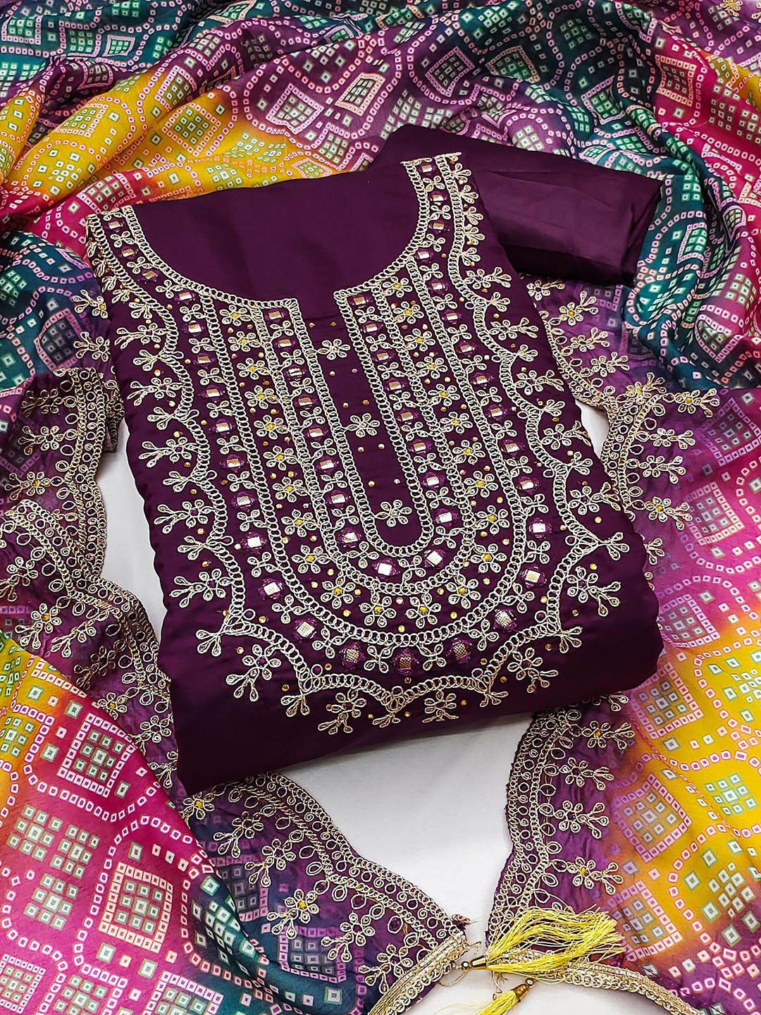 SAINOOR Sai Floral Embroidered Sequinned Pure Silk Unstitched Dress Material