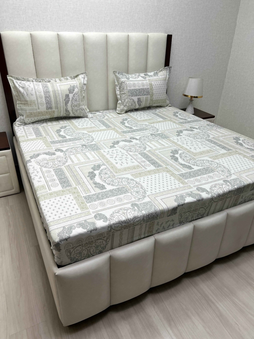 Pure Decor Velar White Ethnic Motifs Cotton 300 TC Super King Fine Bedsheet with 2 Pillow Covers-108 x 120 inches