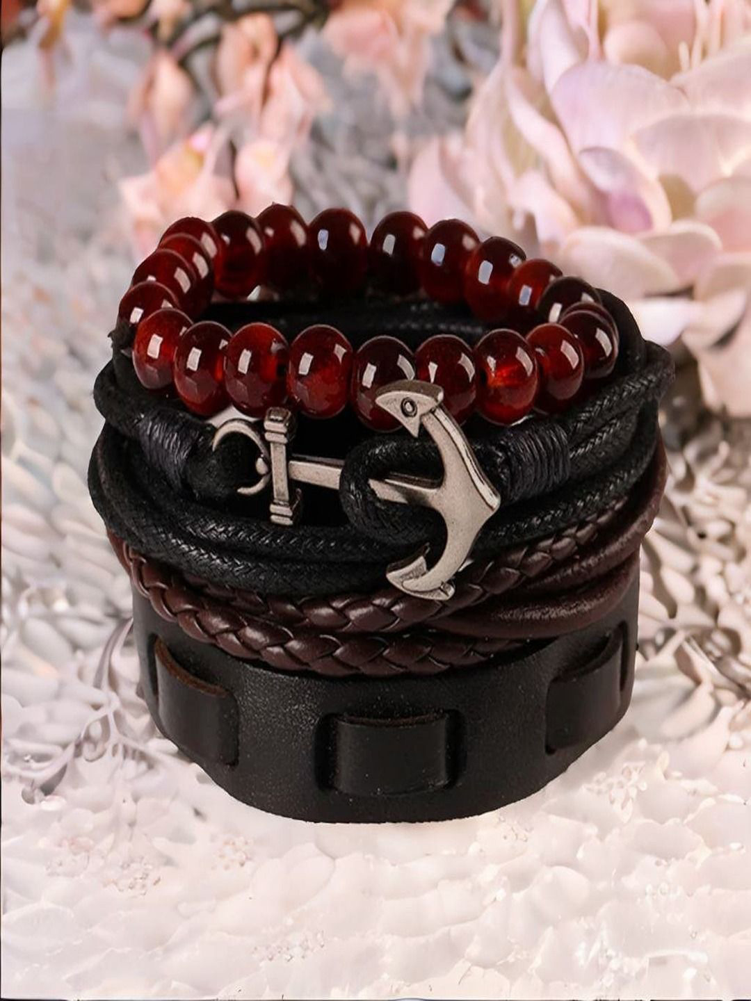 The Roadster Lifestyle Co Men's Set of 4 Beaded Leather Cord Bracelet