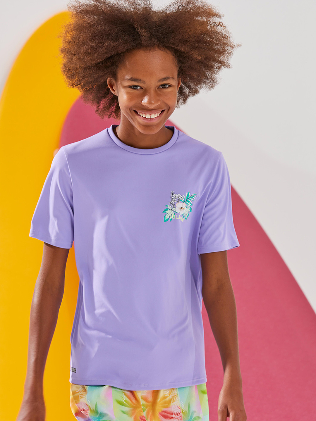 Decathlon OLAIAN - Kids Purple Graphic Printed UV Protected Swimming Tshirt