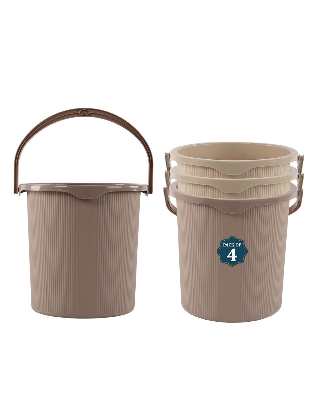 Kuber Industries Magnite Beige & Cream-Coloured 4 Pieces Striped Bucket 25L