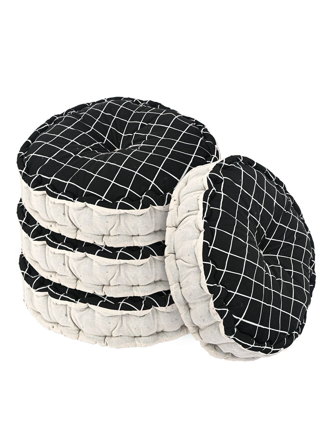 Kuber Industries Black 4 Pieces Printed Sitting Chair Cushion Pads
