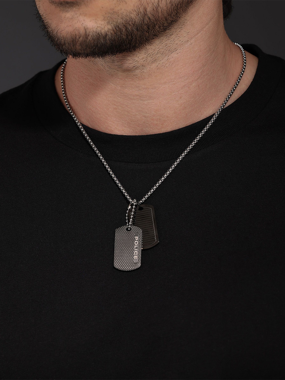 Police Men Stainless Steel Geometric Shaped Duet Pendants With Chains