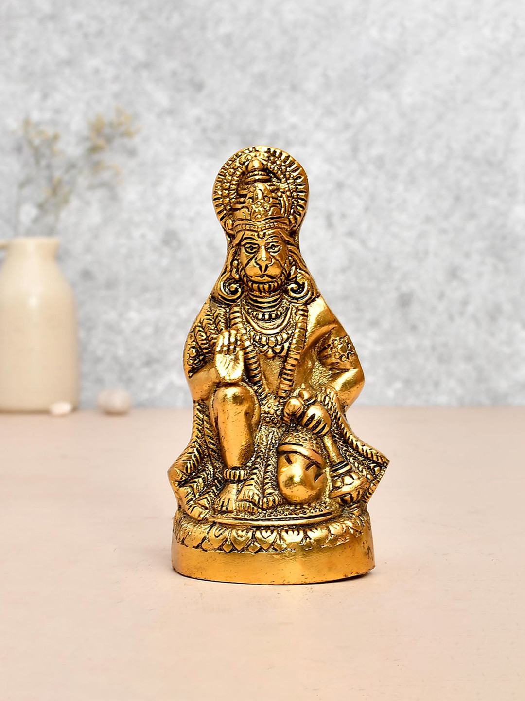 CRAFTAM Gold-Toned and Black Hanuman Murti Metal Religious Idol Showpiece