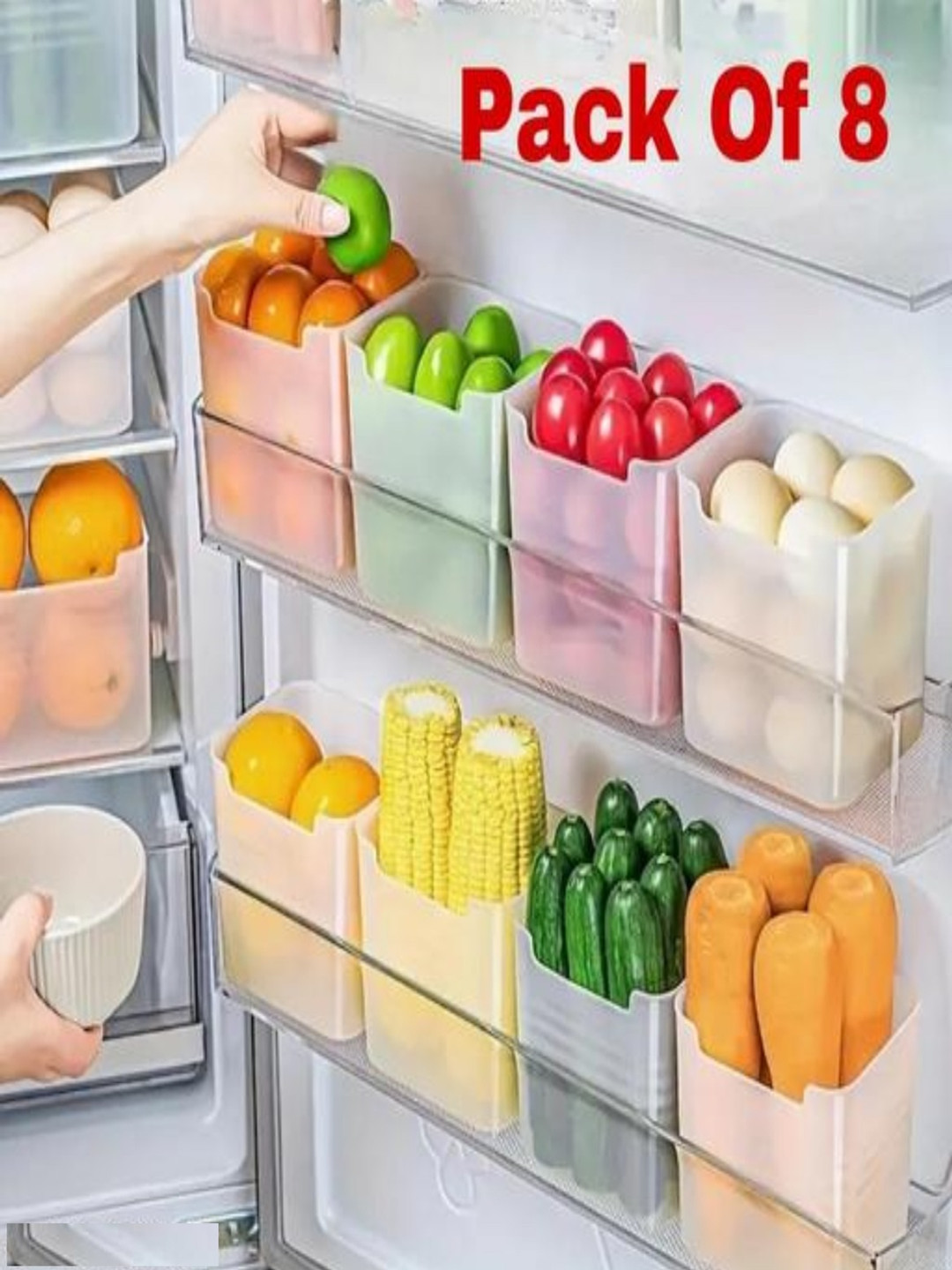 Hashone Transparent Plastic Easy To Clean 8 Piece Clip-On Fridge Container-1L