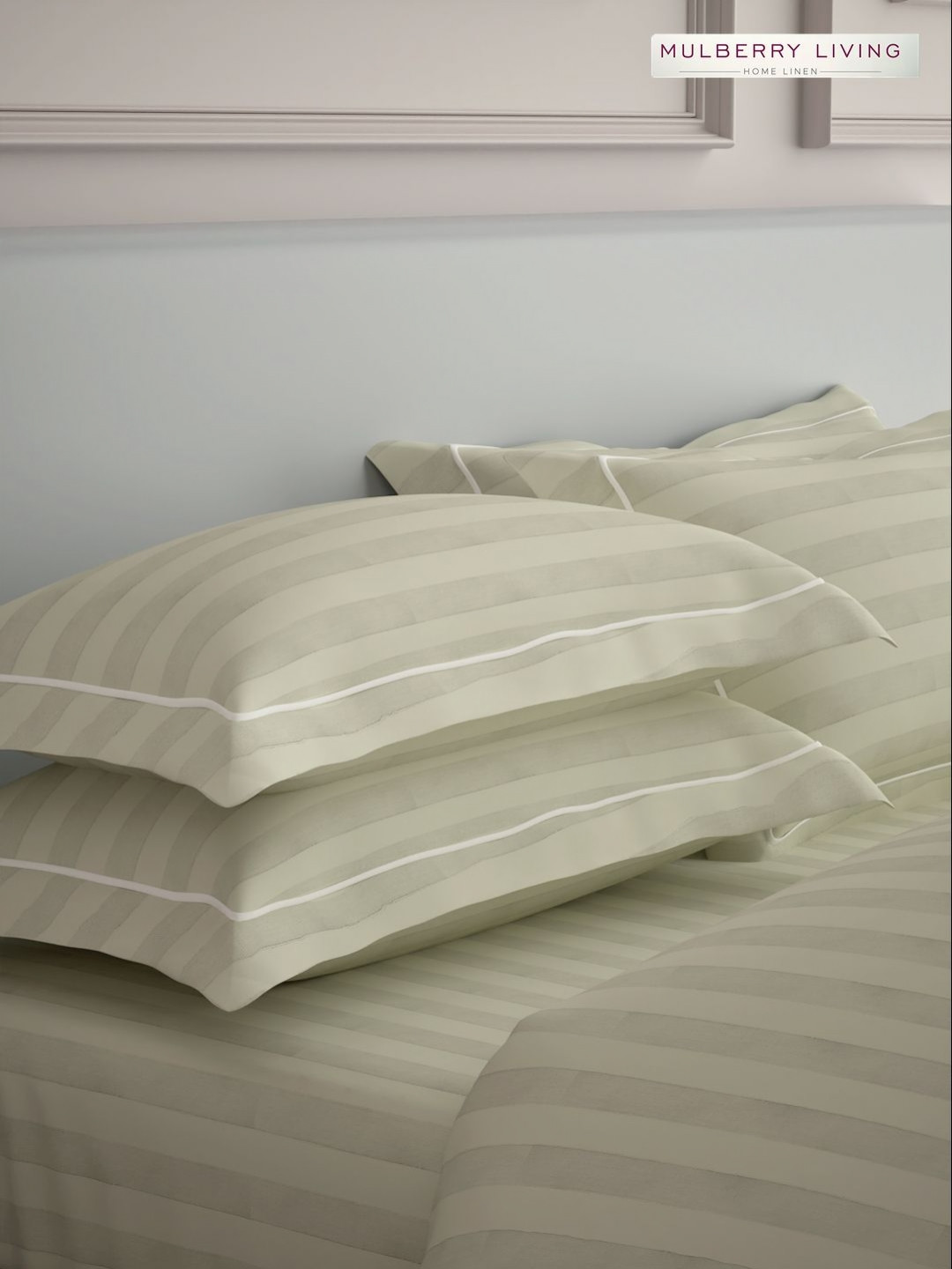 Mulberry Living Elysian Stripes Off White 2Pcs Striped Pure Cotton Rectangle Pillow Covers