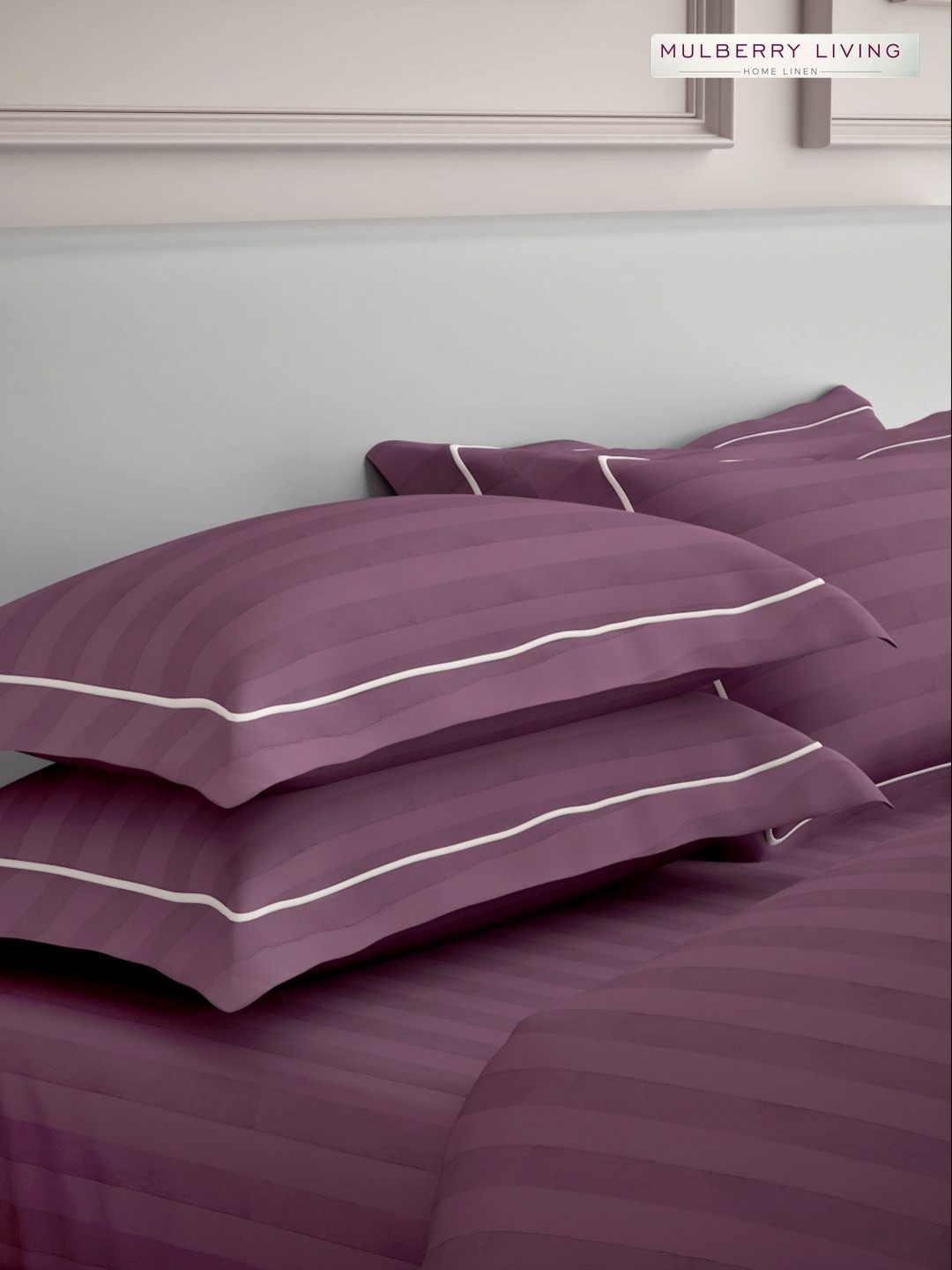 Mulberry Living Elysian Stripes Maroon 2 Pcs Striped Pure Cotton Rectangle Pillow Covers