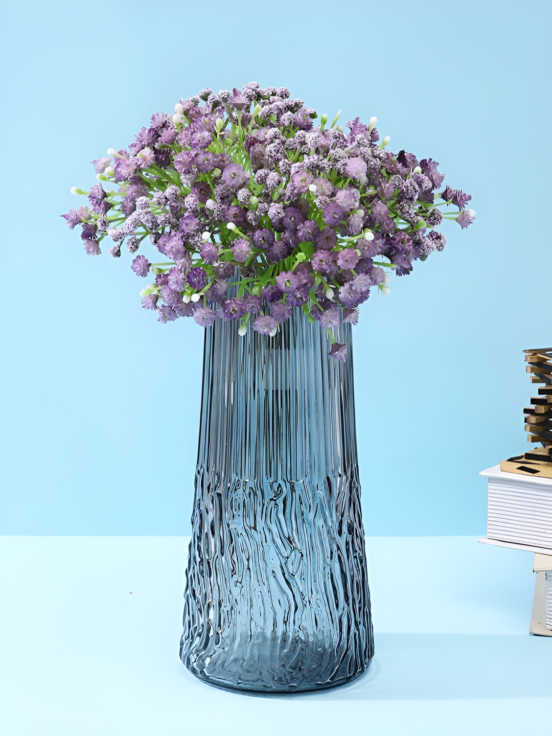TAYHAA Purple And Green 2 Pieces Gypsophilia Artificial Flowers With Pot