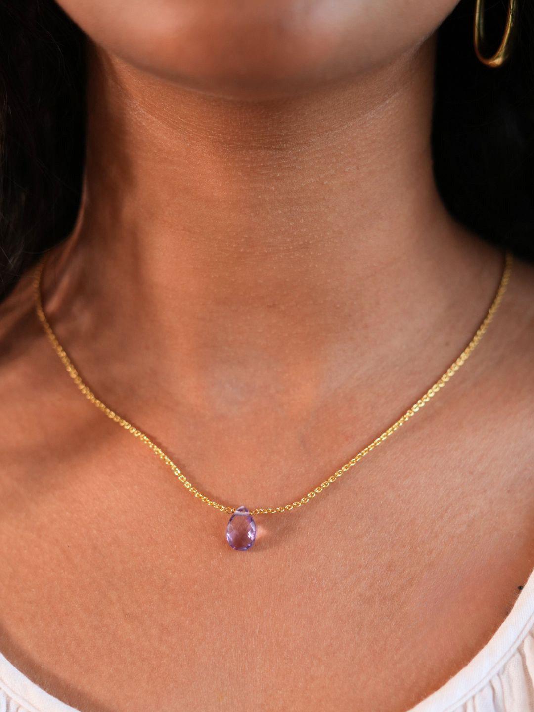 The Ethereal Store Gold-Plated Amethyst Drop Chain