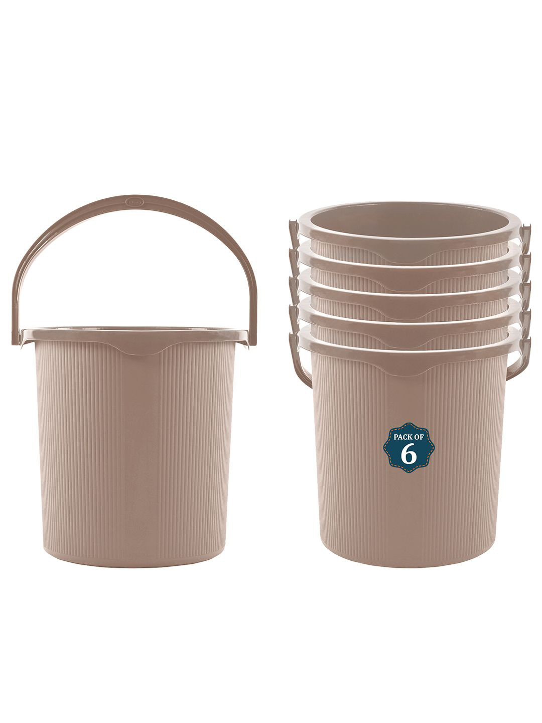 Kuber Industries Magnite Beige 6 Pieces Striped Bucket 25L