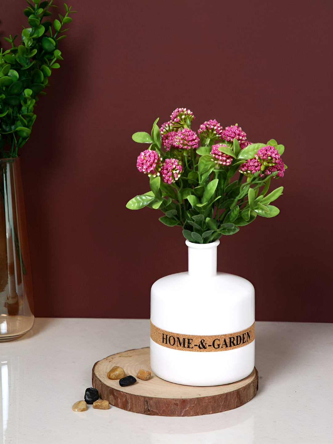 Myntra Elegant Homes Pink And Green 2 Pieces Clover Artificial Flowers