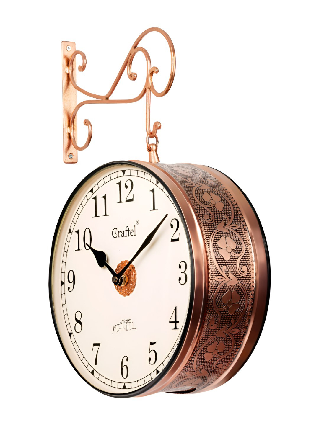 CRAFTEL Gold-Toned Textured Analogue Round Antique Contemporary Wall Clock