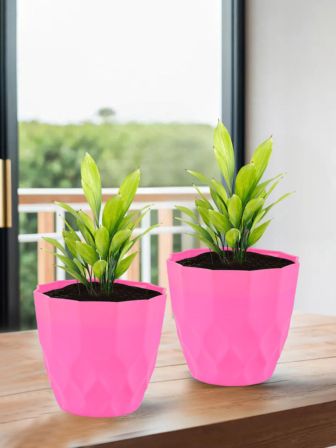 Kuber Industries Pink 2 Pieces Barfi Pattern Flower Pots for Garden