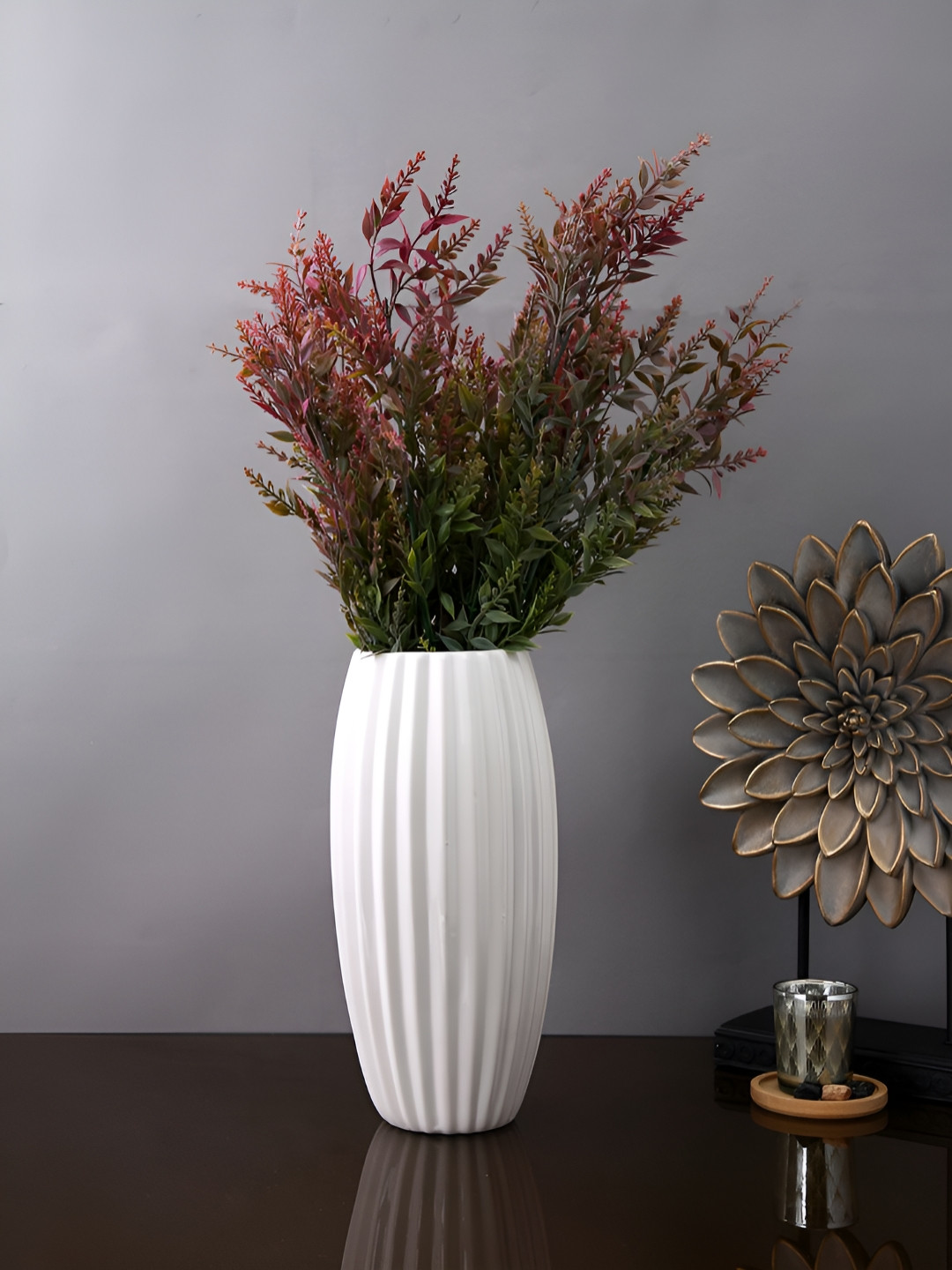 Myntra Elegant Homes Red And Green 2 Pieces Fern Sprays Artificial Flowers