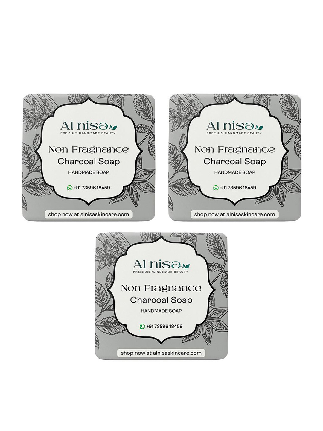 Al Nisa Set Of 3 Charcoal Handmade Soap- 100 g Each