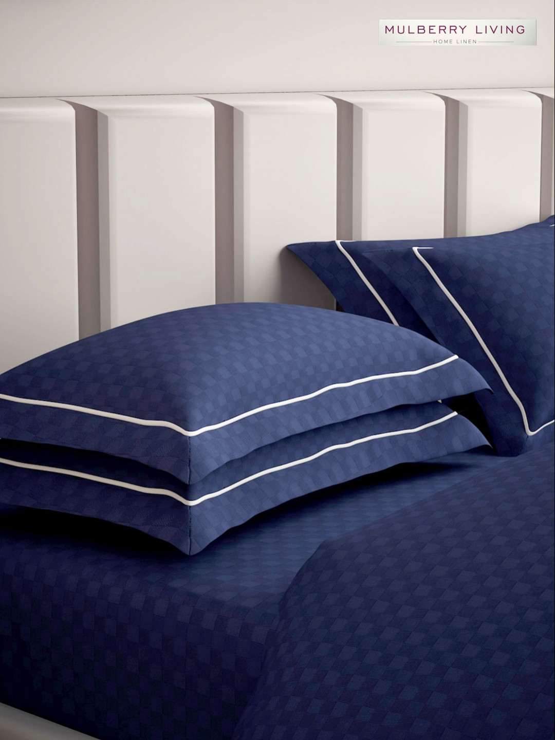 Mulberry Living Urban Grid Navy Blue 2 PCS Checked Pure Cotton Rectangle Pillow Covers