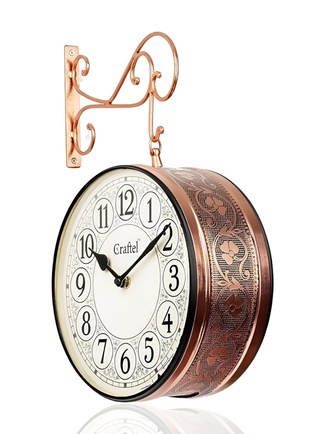 CRAFTEL Gold-Toned And Black Textured Analogue Round Vintage Double Sided Wall Clock