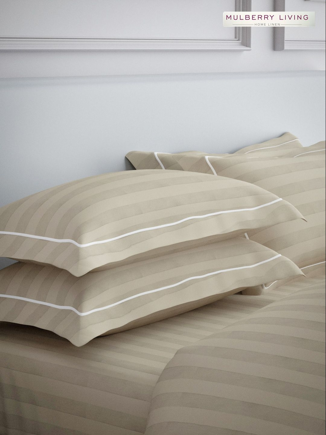 Mulberry Living Elysian Stripes Beige 2 Pieces Striped Pure Cotton Rectangle Pillow Covers