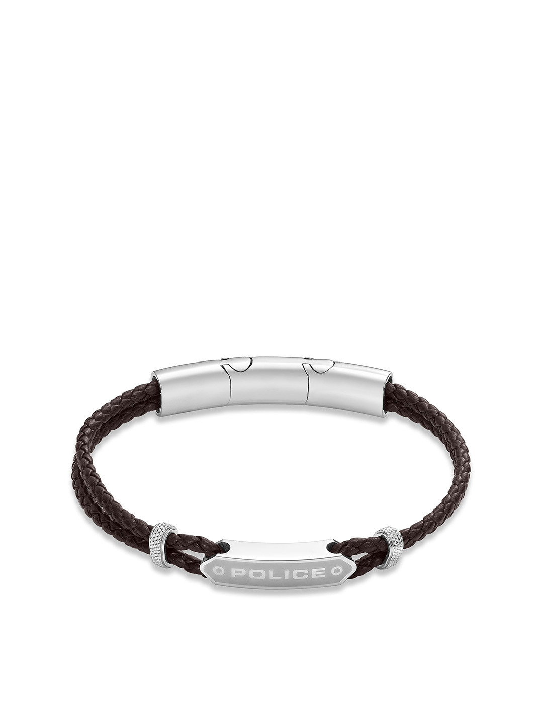 Police Twincord Men Stainless Steel Wraparound Leather Bracelet