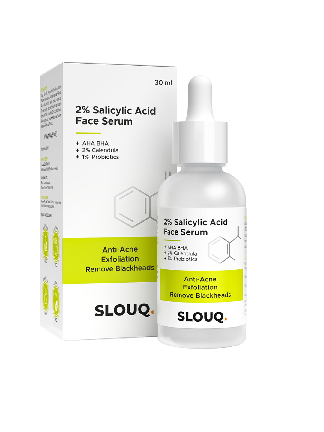 Slouq 2% Salicylic Acid Face Serum With AHA-BHA For Acne, Blackheads & Pores - 30 ml