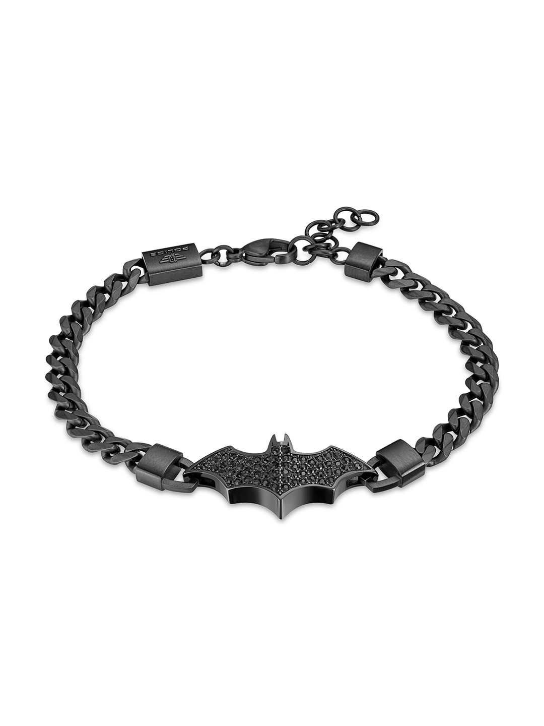 Police Batman Batarang Men Stainless Steel Crystals Studded Link Bracelet