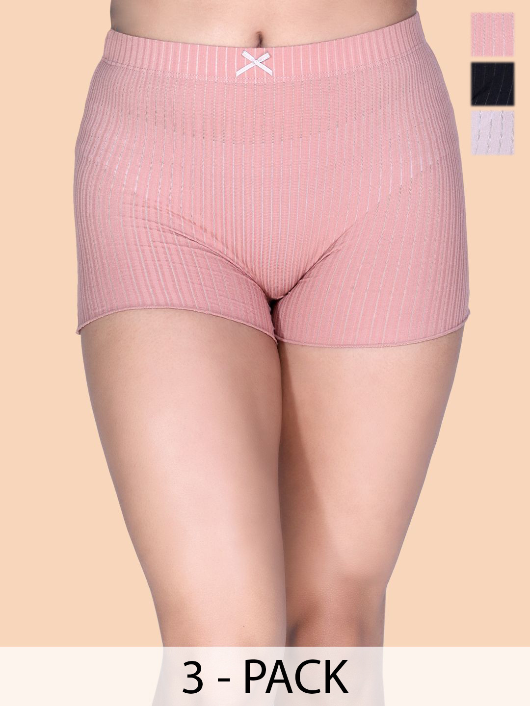 Amour Secret Pack Of 3 Cotton High Rise Boy Shorts Briefs P2042_Blk_Skn_Rbn_S