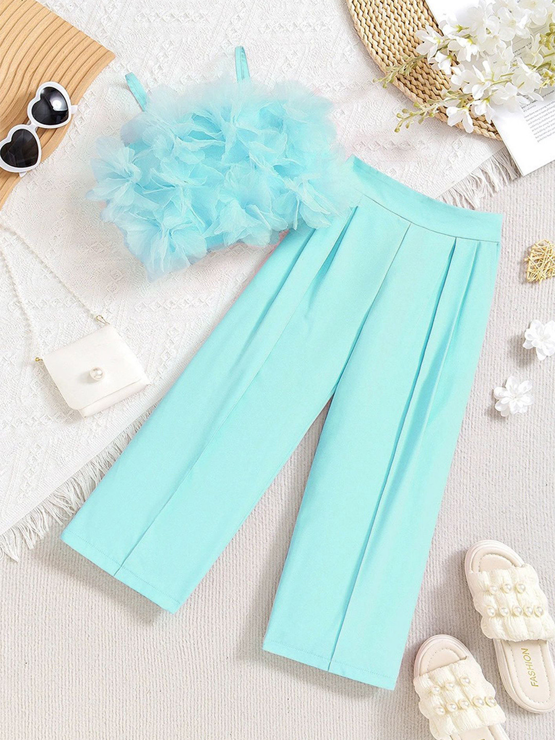 LULU & SKY Girls Shoulder Straps Tulle Top With High Trousers