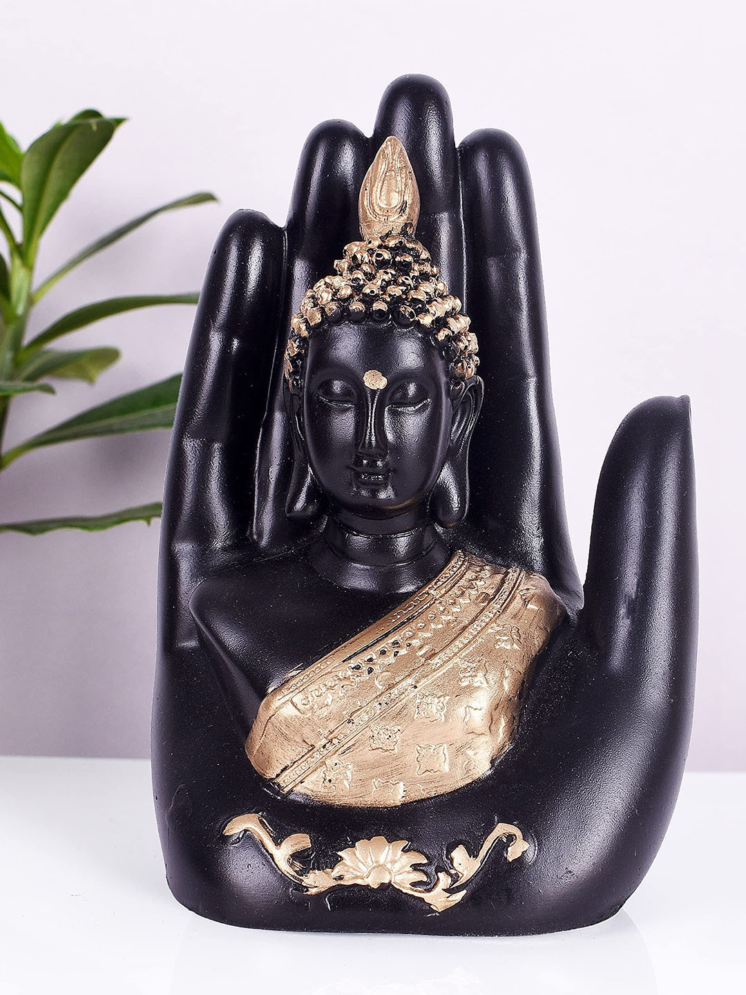 CRAFTAM Black and Gold-Toned Palm Buddha Idol Showpiece