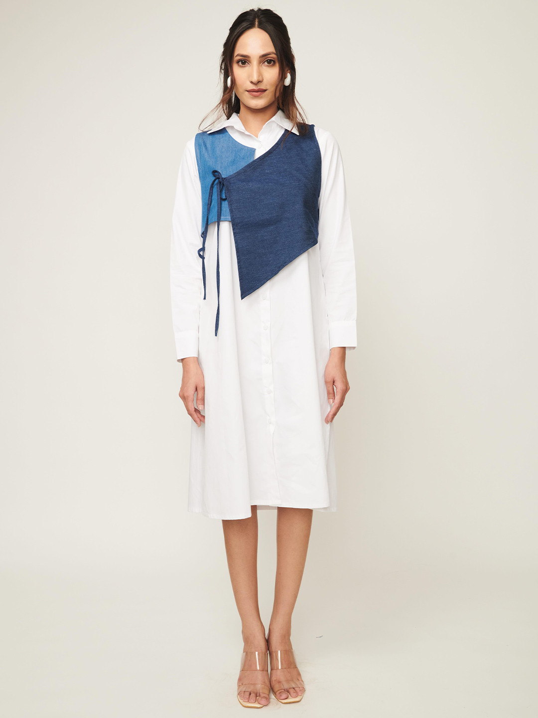 WEAVING CULT White Shirt Dress With Cropped Jacket