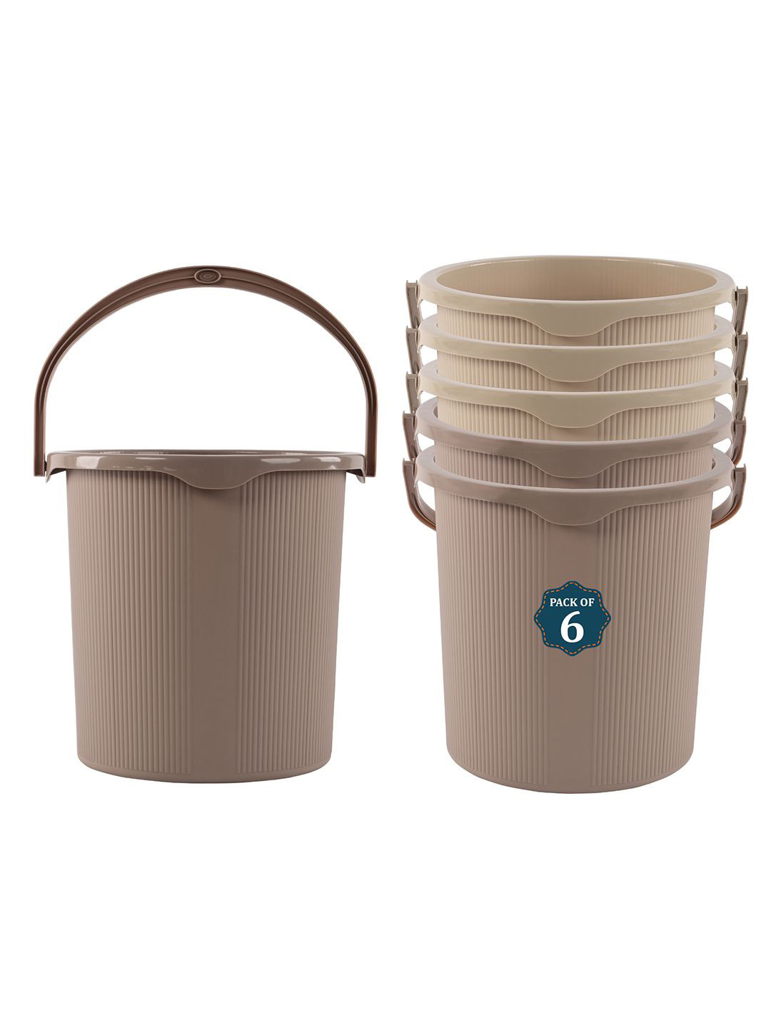 Kuber Industries Magnite Beige & Cream-Coloured 6 Pieces Striped Bucket 25L