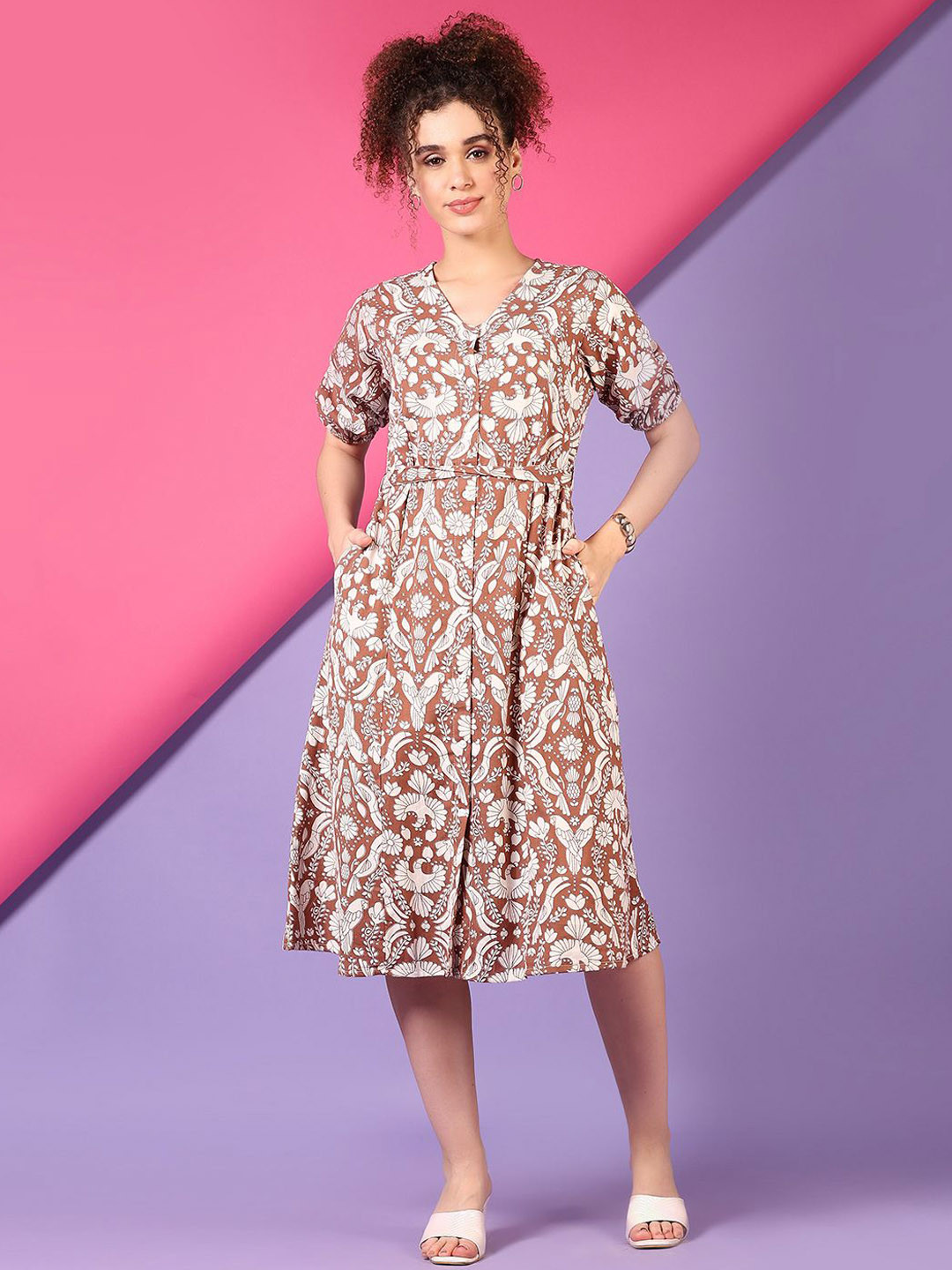 V-Mart Printed V-Neck Dress