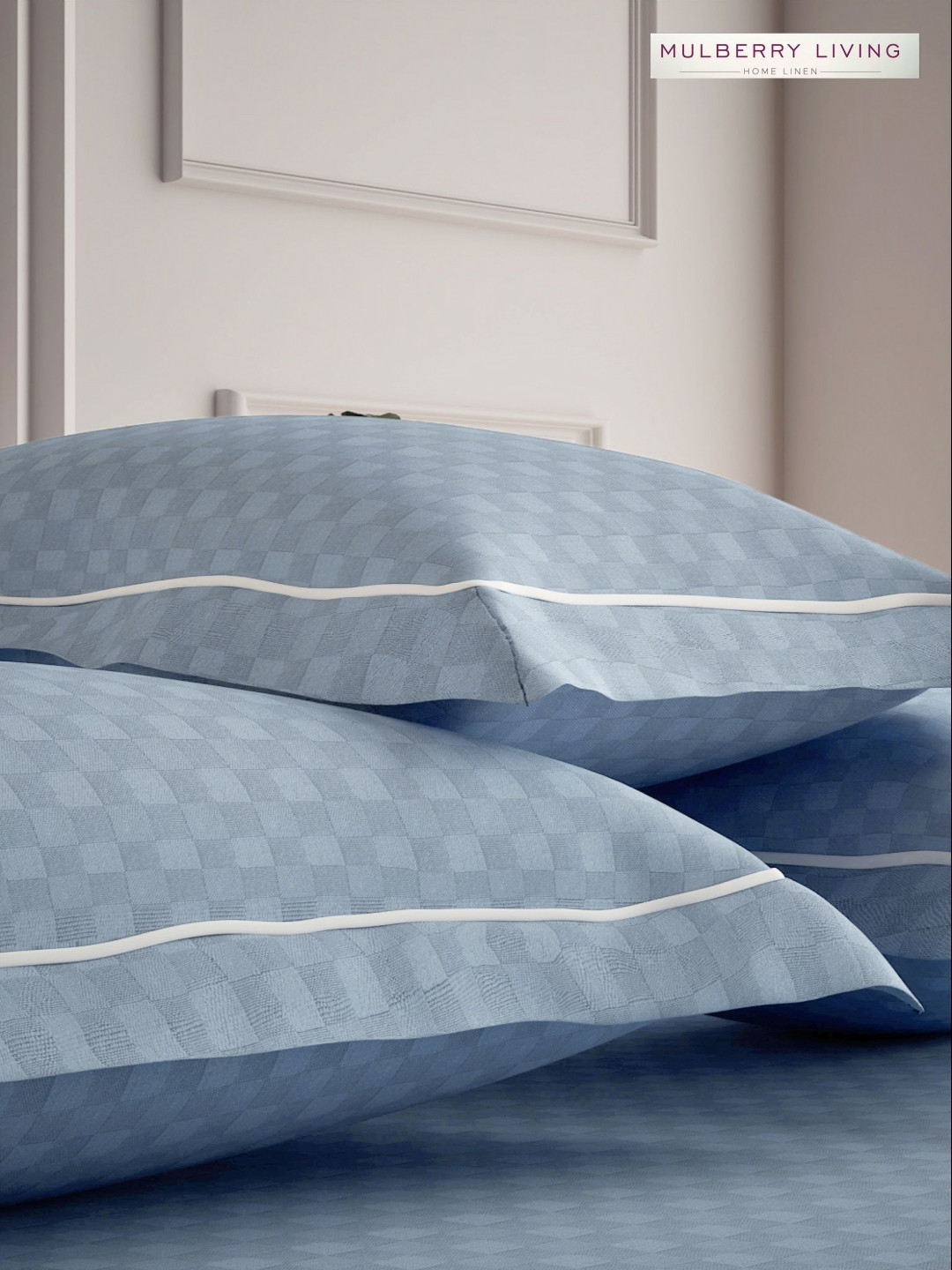 Mulberry Living Urban Grid Blue 2 Pieces Checked Pure Cotton Rectangle Pillow Covers