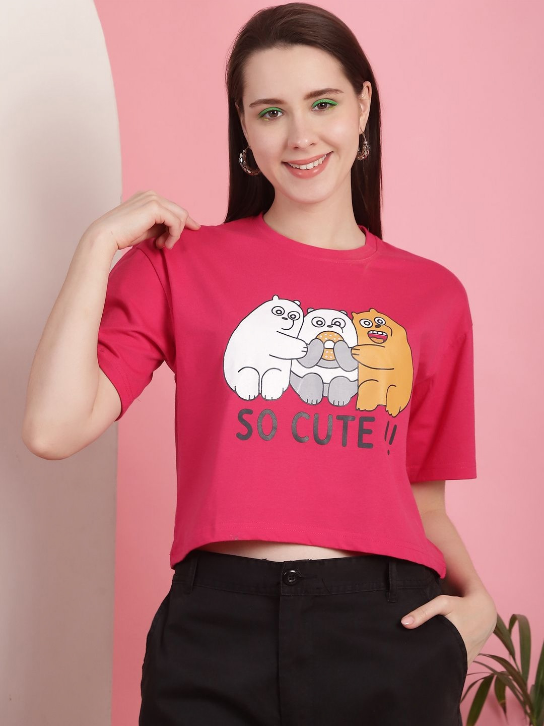 Dreambe Women Graphic Printed Round Neck Cotton Boxy T-shirt