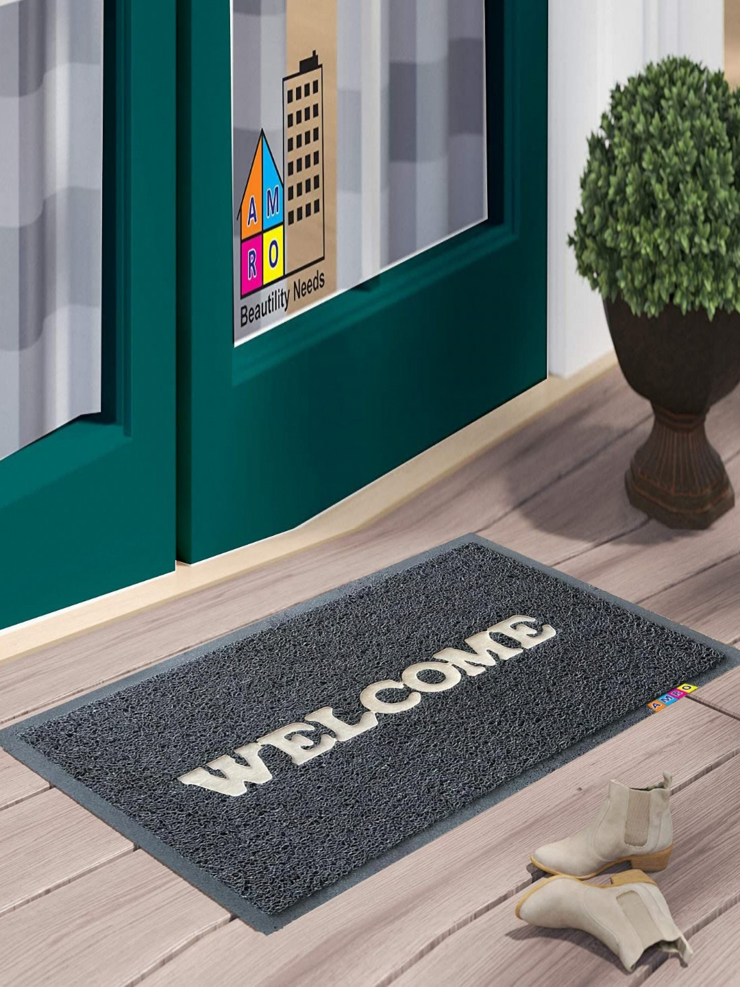 AMRO BEAUTILITY NEEDS Grey Textured Anti-Skid PVC Door Mats